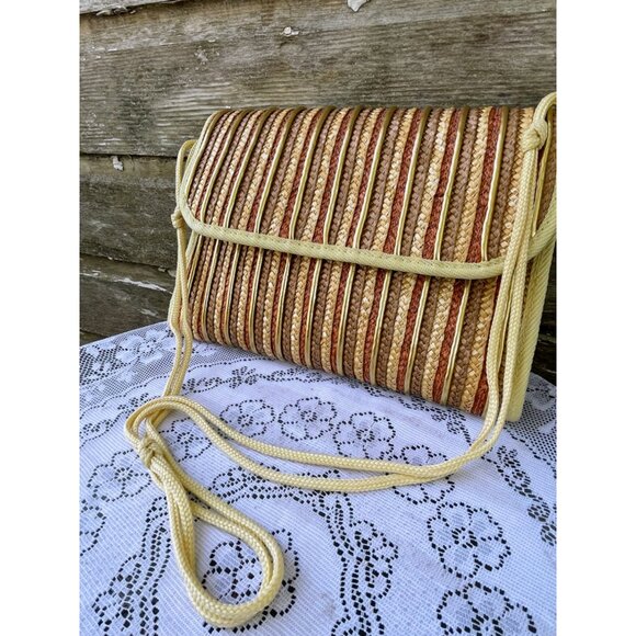 Vintage 1970s Woven Straw Crossbody Bag Purse Boho Retro - Picture 10 of 10
